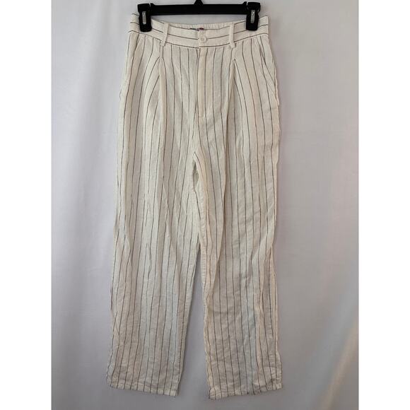 Urban Outfitters Linen Blend Wide Leg Pants White Stripe Boho Beachy Flowy SMALL - Picture 1 of 7